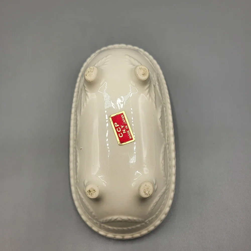 Vintage CCP NY Miniature Bathtub Soap Dish White Ceramic Embossed Made in Japan